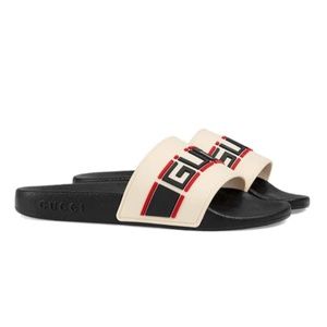 Gucci Off-White St. Nastro Sport Slides, Size US 6